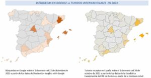 Búsquedas en Google vs turistas internacionales en 2023