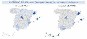 Búsquedas relativas a España de vuelos y alojamientos en 2023