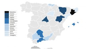 Mapa: aproximación a los flujos de desplazamientos desde Barcelona a partir de los municipios con más viajes durante la Semana Santa