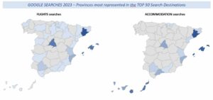 Google searches 2023 - Provinces most represented in the Top 50 search destinations