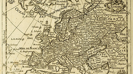 Una mapa antiguo que muestra el continenente europeo